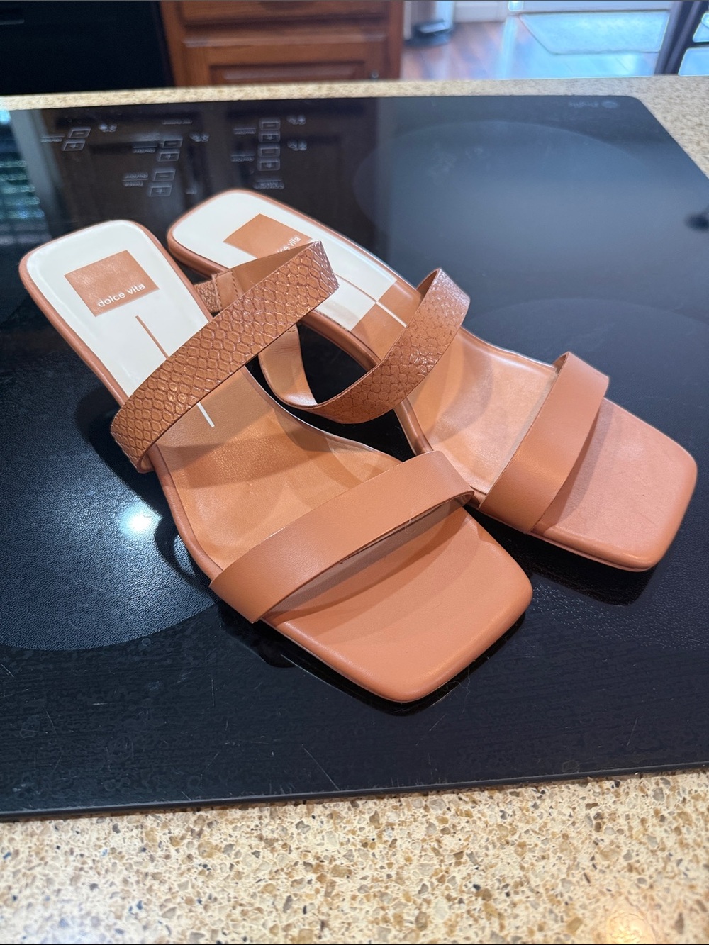 Dolce Vita Tan Double-Strap Square-Toe Slide Mules